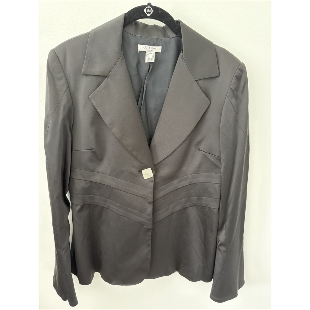 Citrine Blazer Women 10 Black NWOT Pleated Back Mother of Pearl Button 2441976H